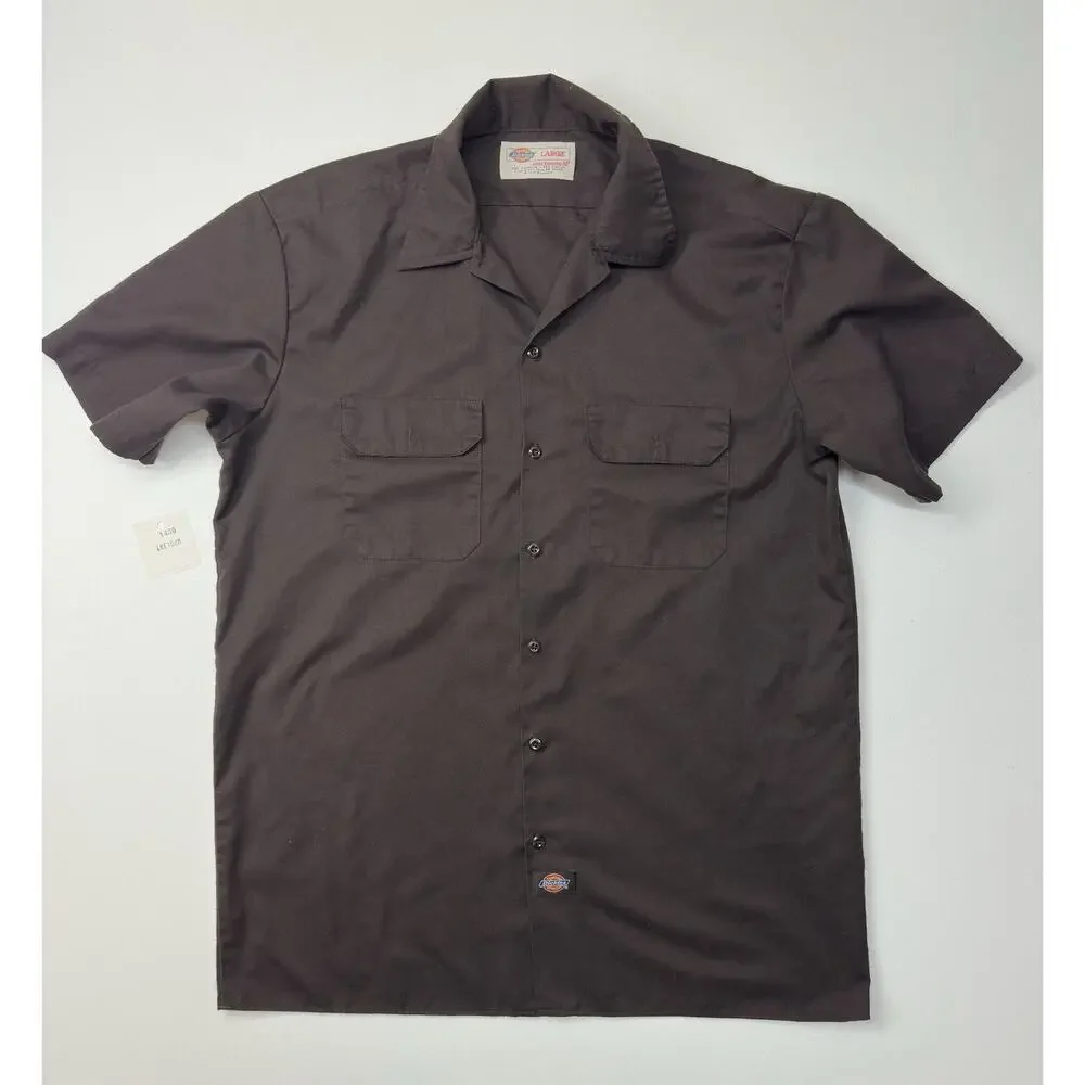 Used Dark Brown Dickies Men's Short Sleeve Work Shirt Large